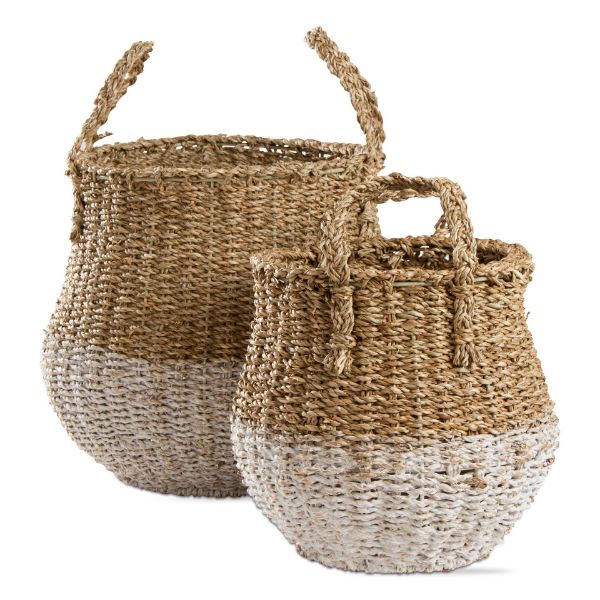 Picture of two tone seagrass basket set of 2 - white