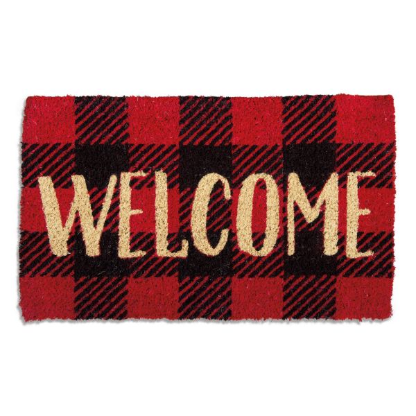 Picture of welcome check coir mat - red, black