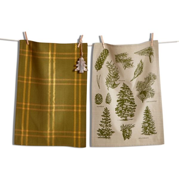 Picture of greenwood botanical dishtowel & ornament set of 3 - green