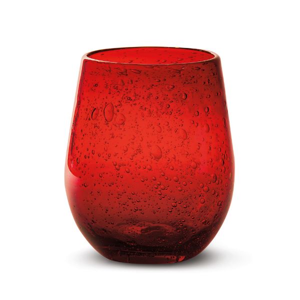 Picture of bubble glass stemless wine glass - red