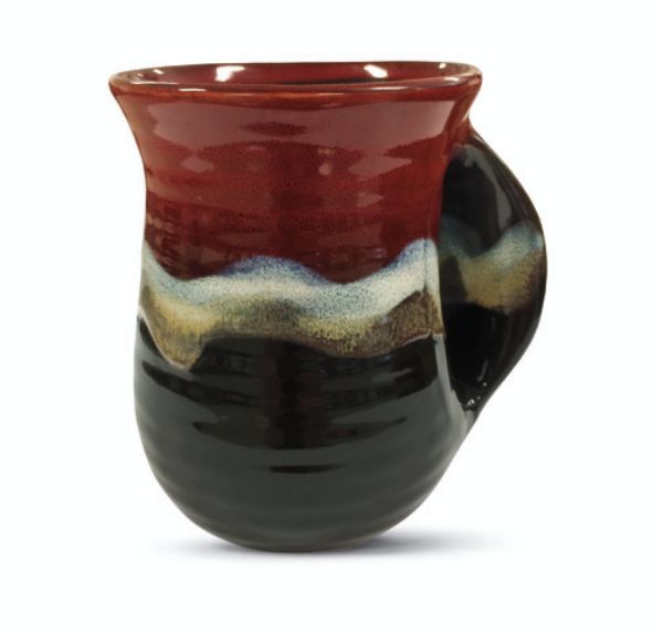 Picture of reactive glaze hand warmer mug - red, black