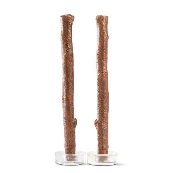 Picture of gilded tree bark taper set of 2 - antique copper