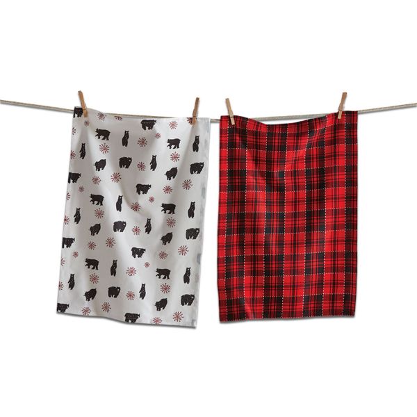 Picture of lodge bear dishtowel set of 2 - red, black