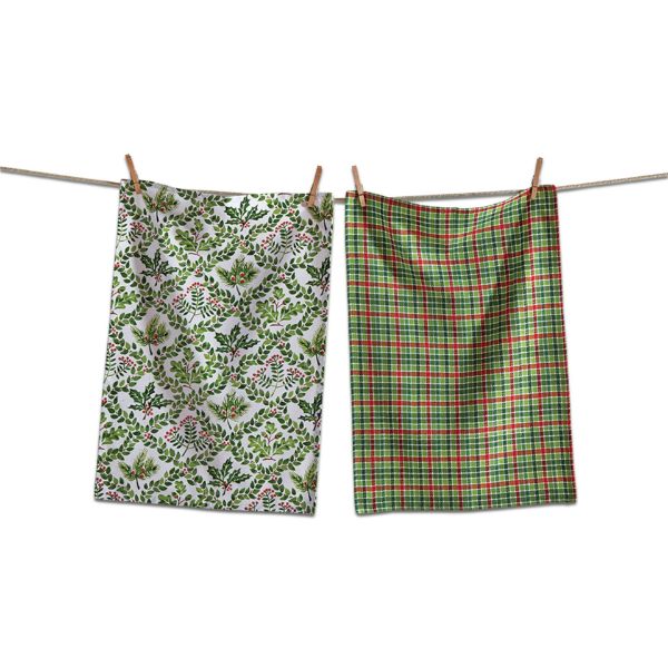 Picture of holly berry dishtowel set of 2 - green, red