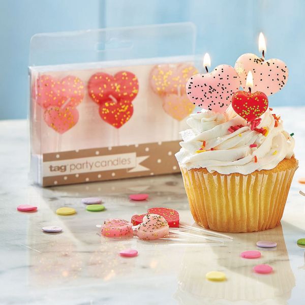 Picture of heart shape party candles set of 6 - pink