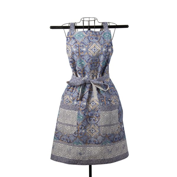 Picture of indigo block print apron - indigo