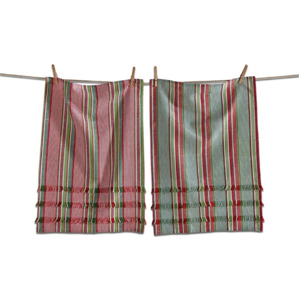 Picture of jolly fringe dishtowel set of 2 - red, green, white