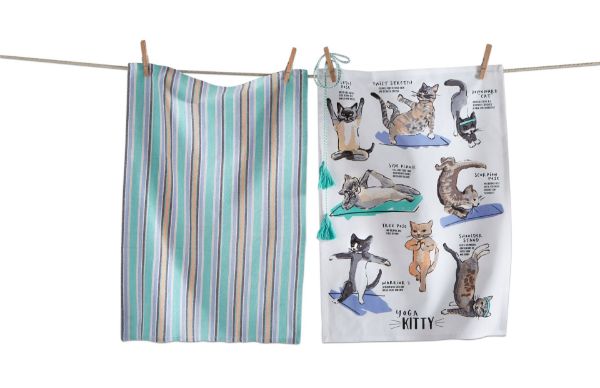 Picture of yoga kitty dishtowel set of 2 - multi