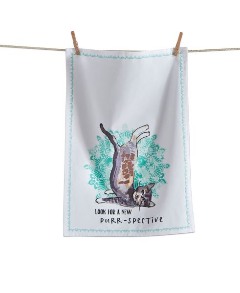 Picture of purr-spective yoga cat dishtowel - multi