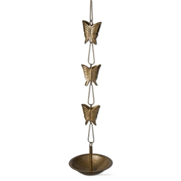 Picture of butterfly rain chain with basin - antique gold