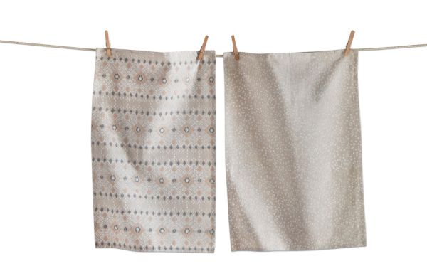 Picture of bliss block print dishtowel set of 2 - linen