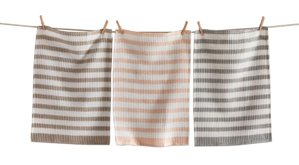 Picture of chambray waffle weave stripe dishtowel set of 3 - multi