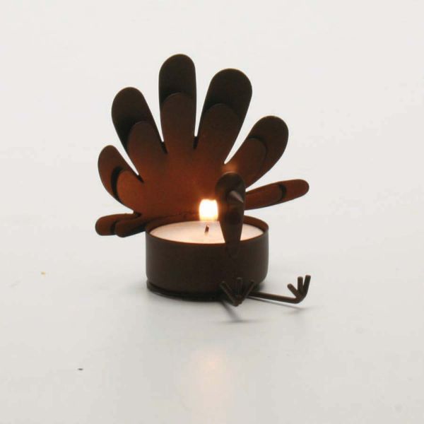 Picture of sitting turkey tealight holder - antique bronze