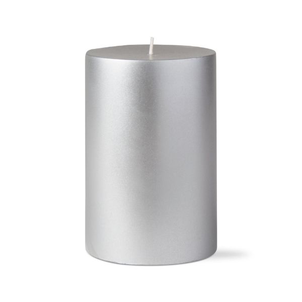 Picture of metallic pillar candle 4x6 - silver