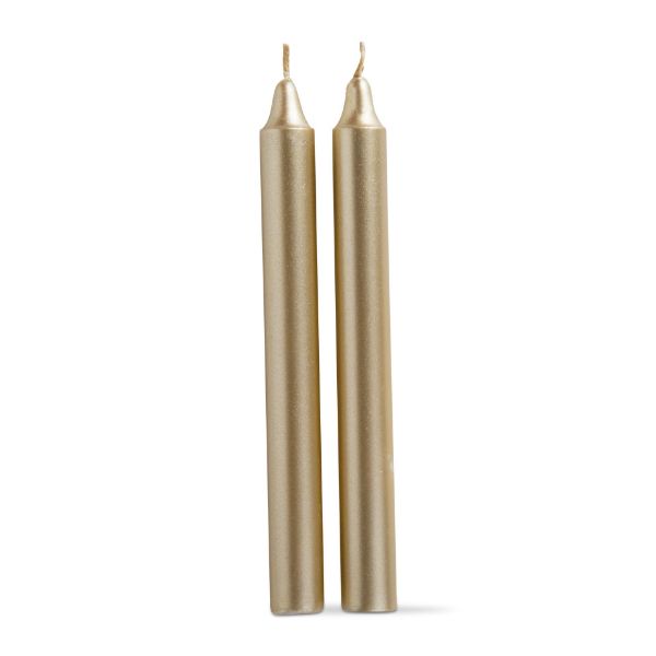 Picture of 8 inch metallic straight candles set of 2 - gold