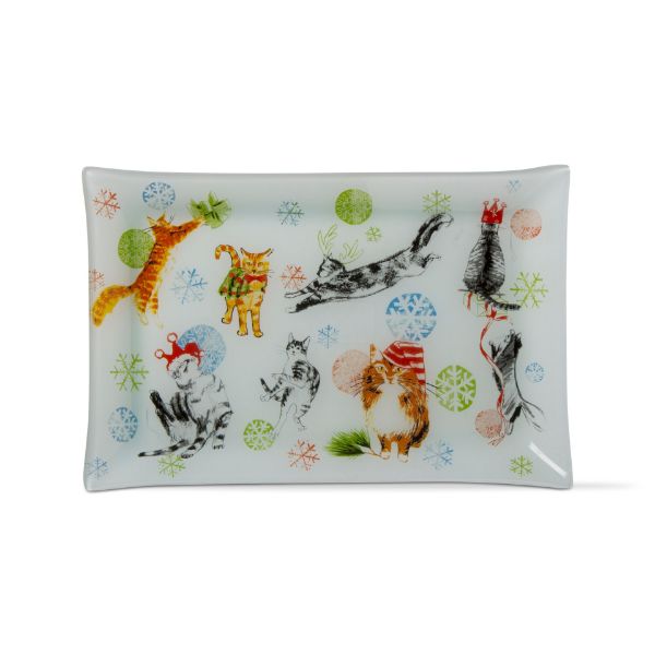 Picture of frolicking cats holiday glass plate - multi