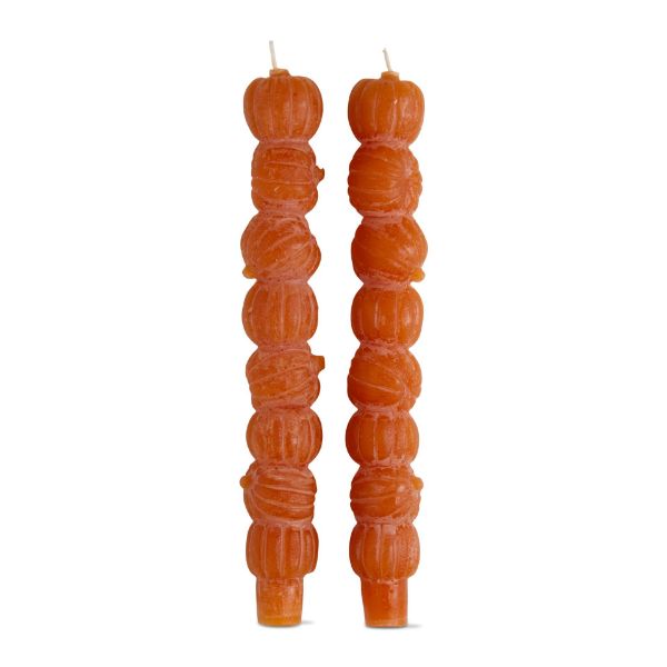 Picture of rustic pumpkin stack taper candles set of 2 - pumpkin