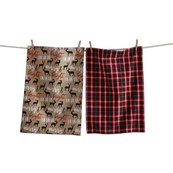 Picture of prancing deer dishtowel set of 2 - multi