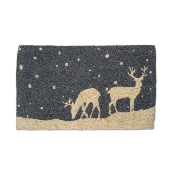 Picture of falling snow reindeer coir mat - blue