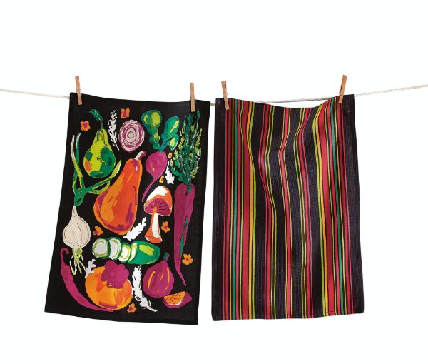 Picture of veggie dishtowel set of 2 - black