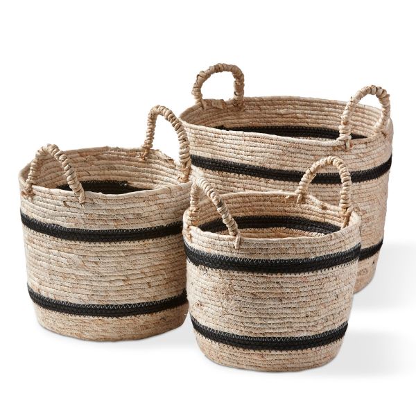 Picture of maize stripe round basket with handles set of 3 - black, multi