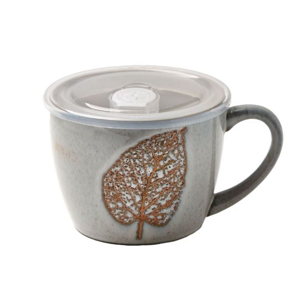 Picture of wax resist leaf soup mug - light gray