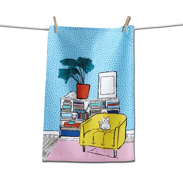 Picture of spoiled cat dishtowel - Multi