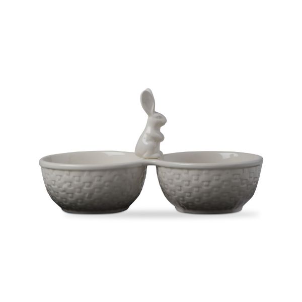 Picture of bunny basket weave two part serving dish - White