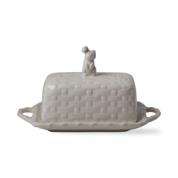 Picture of bunny basket weave butter dish - White