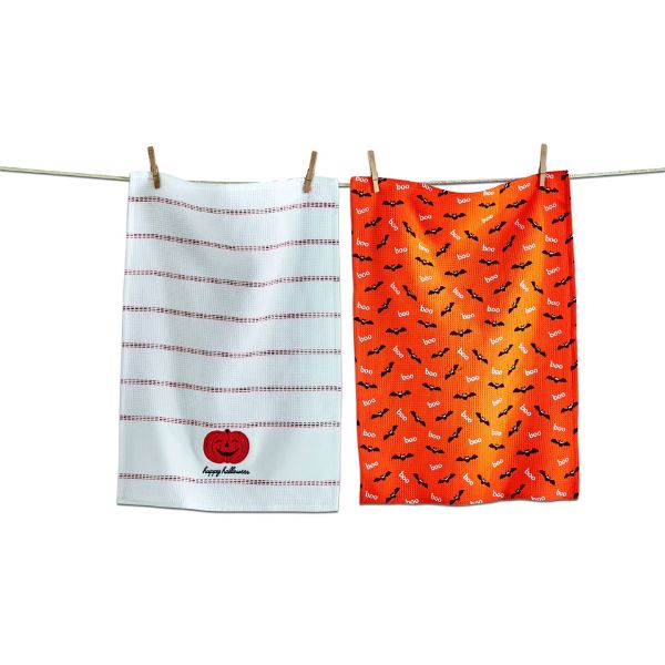 Picture of happy halloween waffle weave dishtowel set of 2 - multi