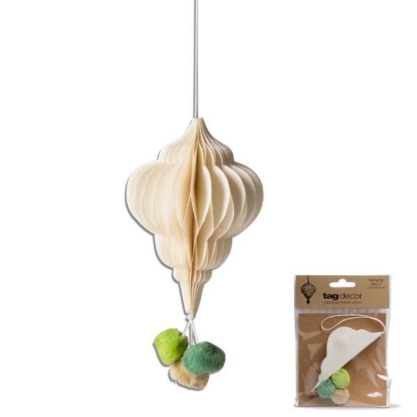 Picture of pom pom honeycomb paper ornament  - natural