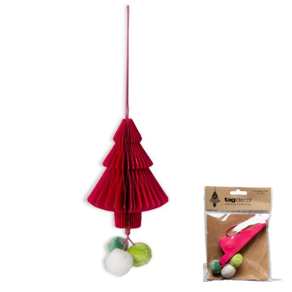 Picture of paper tree pom pom ornament - fuchsia