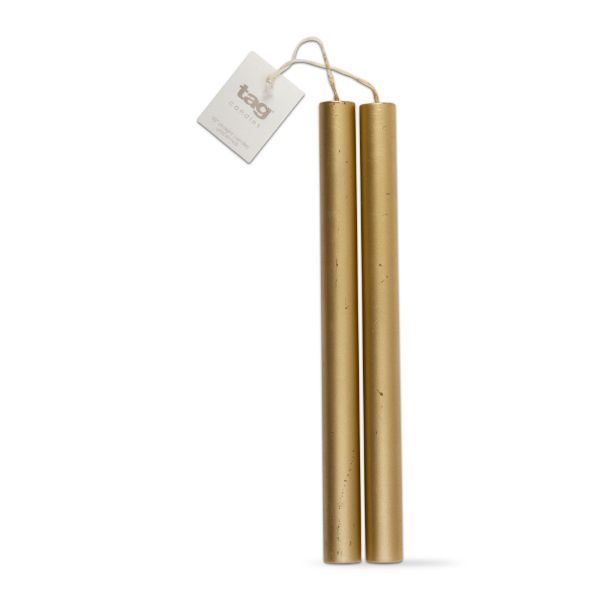 Picture of 10 inch straight metallic candle set of 2  - gold