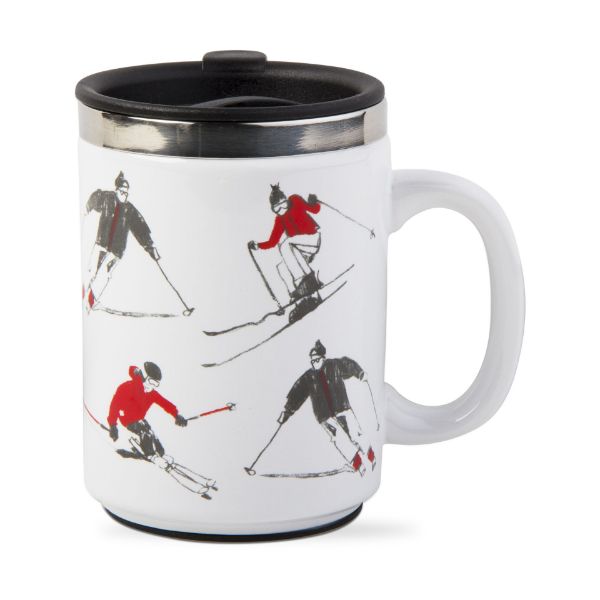 Picture of skiers insulated mug - red, multi