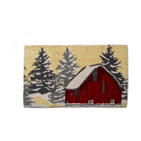 Picture of winter sketch barn coir mat - red, multi