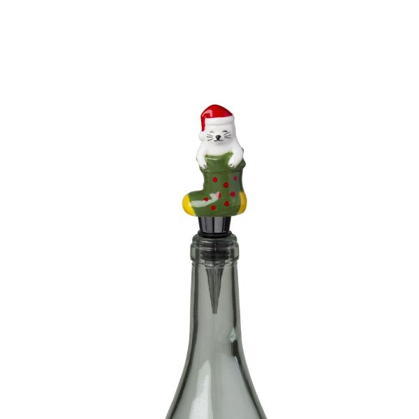 Picture of meowy cat bottle stopper  - green, multi