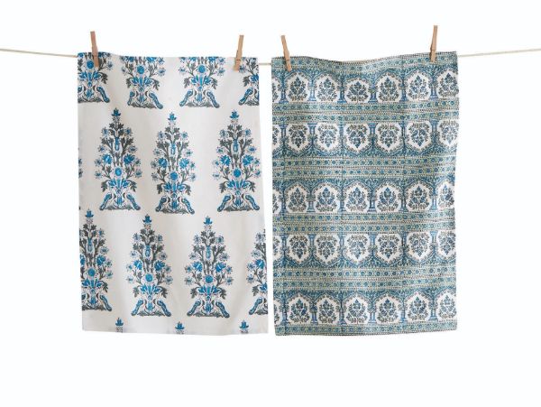 Picture of tokari block print dishtowel set of 2 - blue, multi