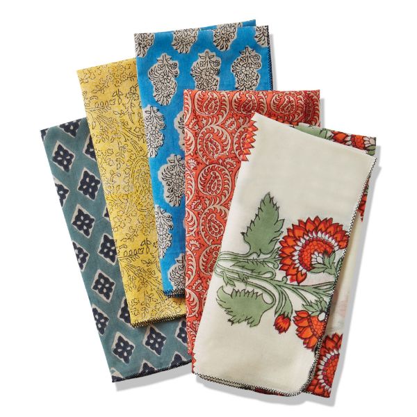 Picture of block print napkin assortment of 5 - multi