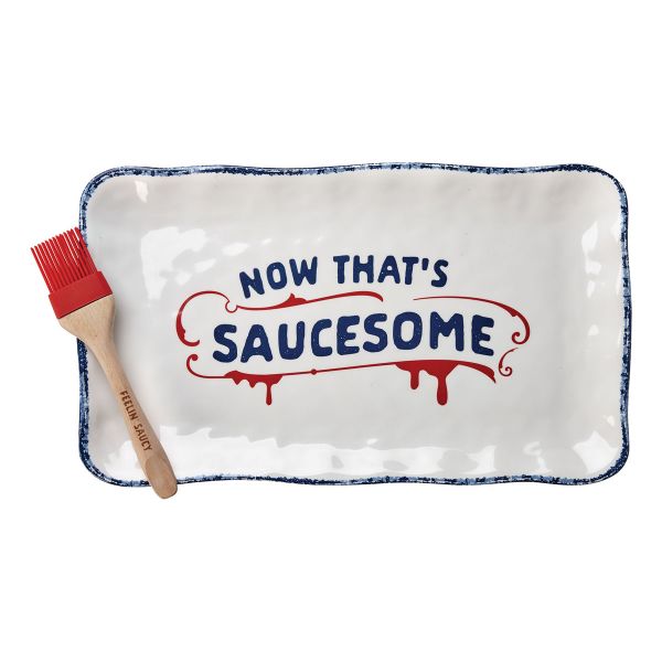 Picture of now that's saucesome platter with brush set of 2 - multi