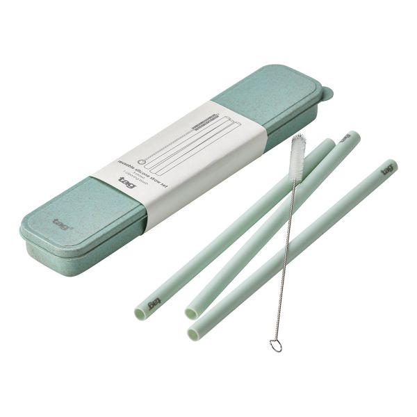 Picture of reusable silicone straw set - aqua