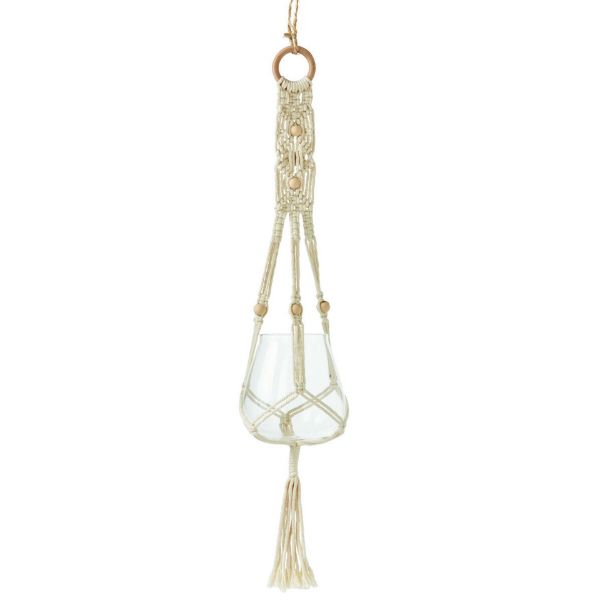 Picture of oasis beaded macrame planter hanger - white, multi