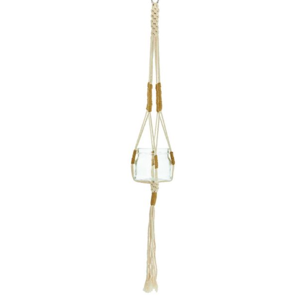 Picture of oasis jute & cotton macrame planter hanger - white, multi