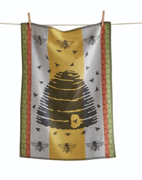 Picture of bee hive jacquard dishtowel - yellow, multi