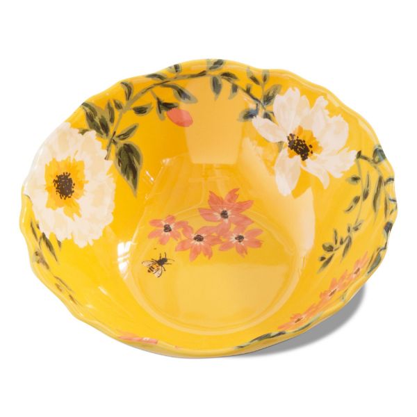 Picture of bee floral melamine serving bowl - yellow, multi