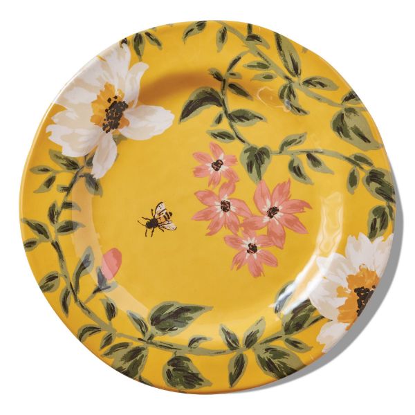 Picture of bee floral melamine dinner plate set of 4 - yellow, multi