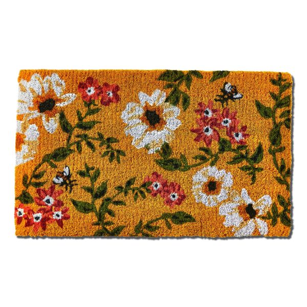 Picture of bee floral coir mat - yellow, multi