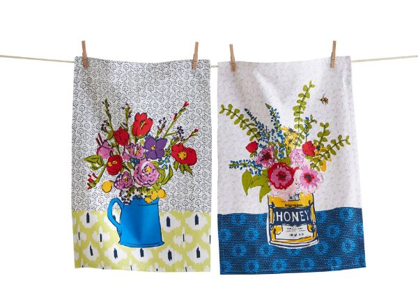 Picture of farmhouse floral bouquet dishtowel assortment of 2 - multi