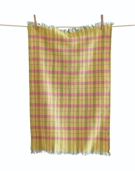 Picture of vivid waffle weave plaid dishtowel - yellow