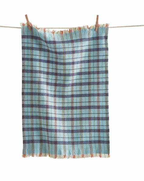 Picture of vivid waffle weave plaid dishtowel - aqua