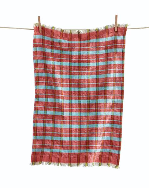 Picture of vivid waffle weave plaid dishtowel - coral